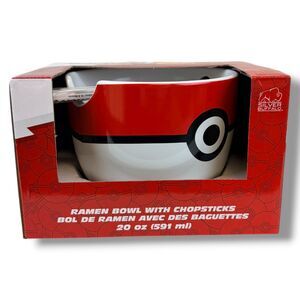 Silver Buffalo Pokémon Poké Ball 20 oz Ceramic Ramen Bowl & Chopstick Set NEW
